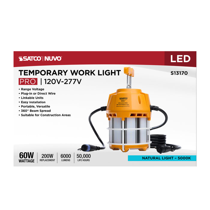 SATCO/NUVO 60W LED Hi-Pro Temporary Work Light 5000K 6000Lm 80 CRI 360 Degree Beam Angle 120-277V Orange (S13170)