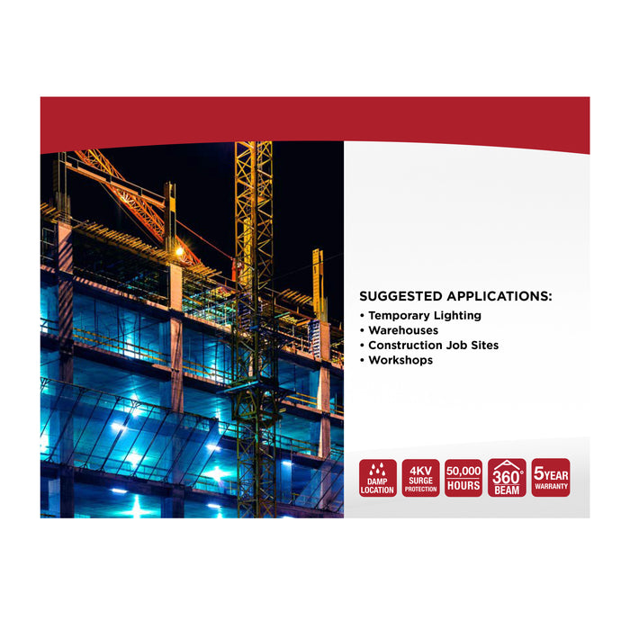 SATCO/NUVO 60W LED Hi-Pro Temporary Work Light 5000K 6000Lm 80 CRI 360 Degree Beam Angle 120-277V Orange (S13170)