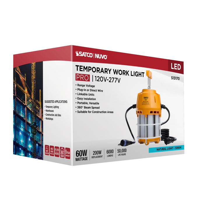 SATCO/NUVO 60W LED Hi-Pro Temporary Work Light 5000K 6000Lm 80 CRI 360 Degree Beam Angle 120-277V Orange (S13170)