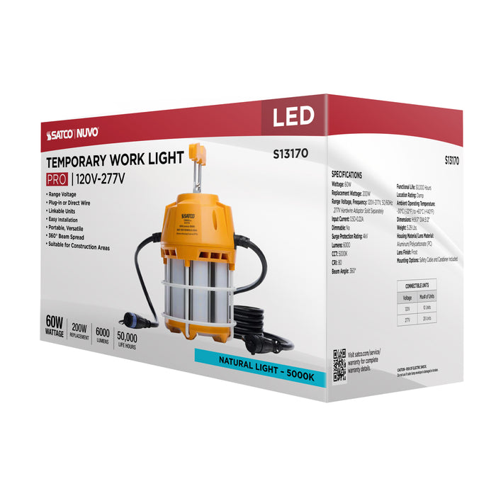 SATCO/NUVO 60W LED Hi-Pro Temporary Work Light 5000K 6000Lm 80 CRI 360 Degree Beam Angle 120-277V Orange (S13170)