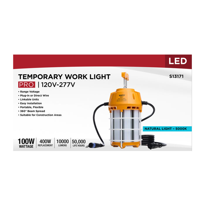 SATCO/NUVO 100W LED Hi-Pro Temporary Work Light 5000K 10000Lm 80 CRI 360 Degree Beam Angle 120-277V Orange (S13171)