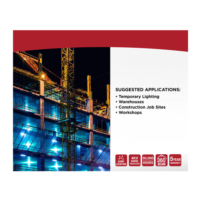 SATCO/NUVO 100W LED Hi-Pro Temporary Work Light 5000K 10000Lm 80 CRI 360 Degree Beam Angle 120-277V Orange (S13171)