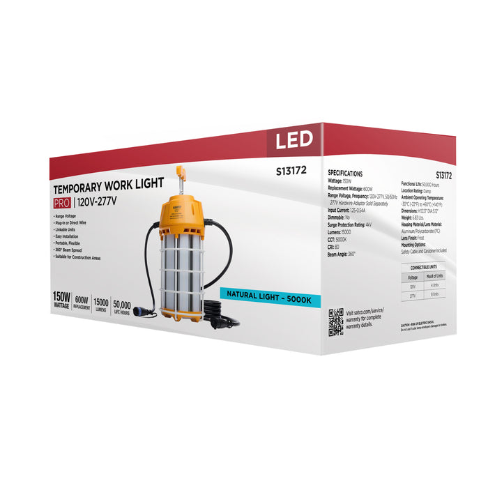 SATCO/NUVO 150W LED Hi-Pro Temporary Work Light 5000K 15000Lm 80 CRI 360 Degree Beam Angle 120-277V Orange (S13172)