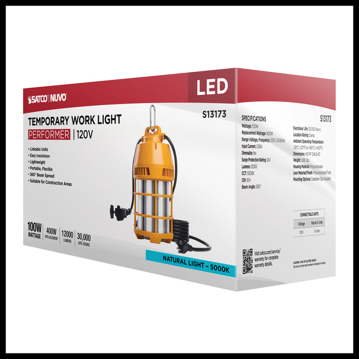 SATCO/NUVO 100W LED Temporary Work Light 5000K 12000Lm 120V Non-Dimmable Orange (S13173)