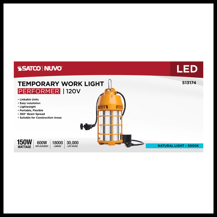 SATCO/NUVO 150W LED Temporary Work Light 5000K 18000Lm 120V Non-Dimmable Orange (S13174)