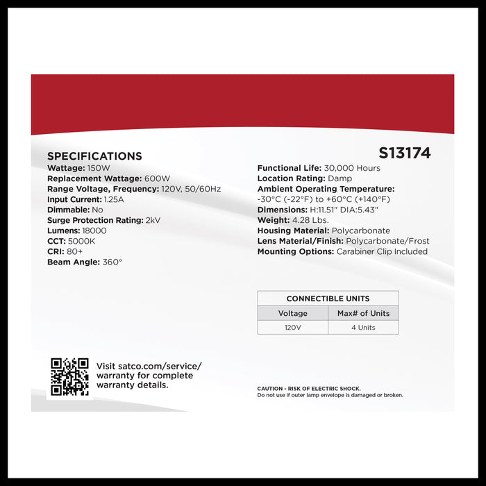 SATCO/NUVO 150W LED Temporary Work Light 5000K 18000Lm 120V Non-Dimmable Orange (S13174)