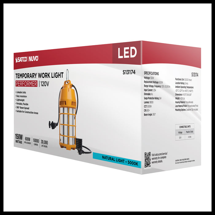 SATCO/NUVO 150W LED Temporary Work Light 5000K 18000Lm 120V Non-Dimmable Orange (S13174)
