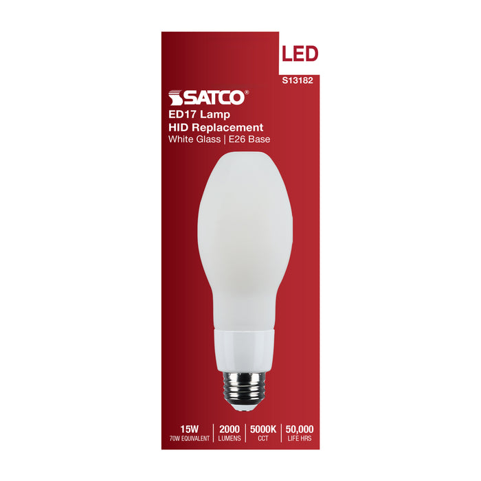 SATCO/NUVO 15W LED HID Replacement ED17 5000K Medium E26 Base White 120-277V (S13182)
