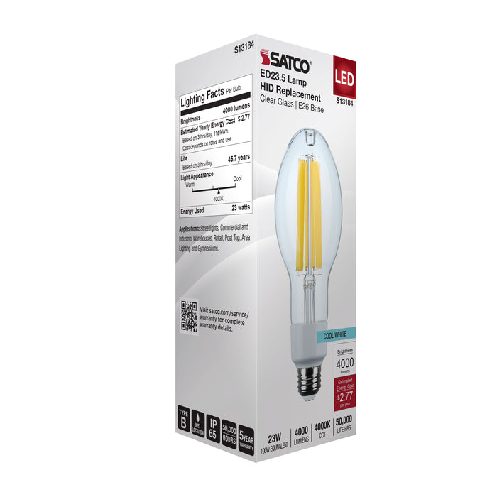 SATCO/NUVO 23W LED HID Replacement ED23.5 5000K Medium E26 Base Clear 120-277V (S13184)