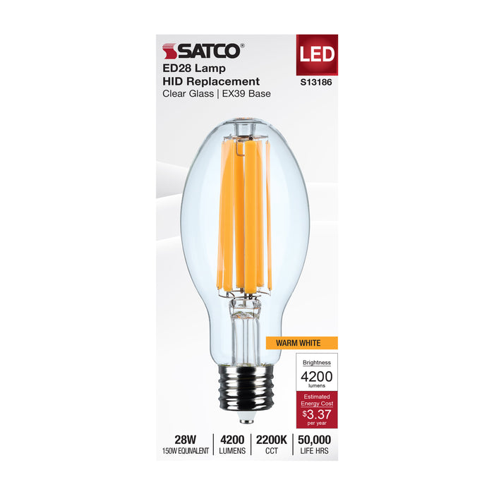 SATCO/NUVO 28W LED HID Replacement ED28 2200K Extended Mogul Base Clear 120-277V (S13186)