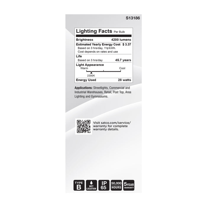 SATCO/NUVO 28W LED HID Replacement ED28 2200K Extended Mogul Base Clear 120-277V (S13186)