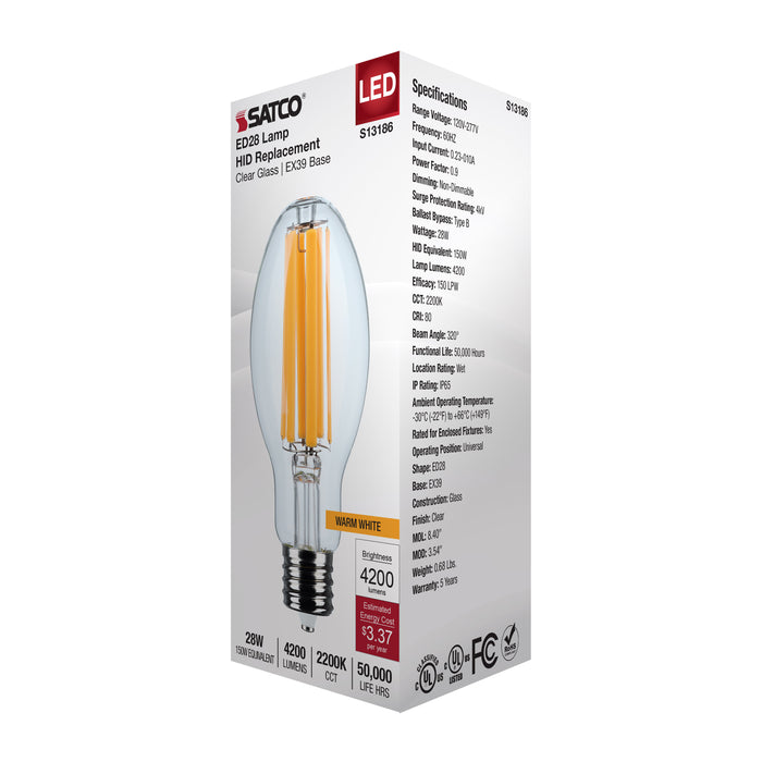 SATCO/NUVO 28W LED HID Replacement ED28 2200K Extended Mogul Base Clear 120-277V (S13186)