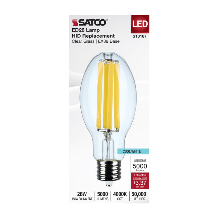 SATCO/NUVO 28W LED HID Replacement ED28 4000K Extended Mogul Base Clear 120-277V (S13187)