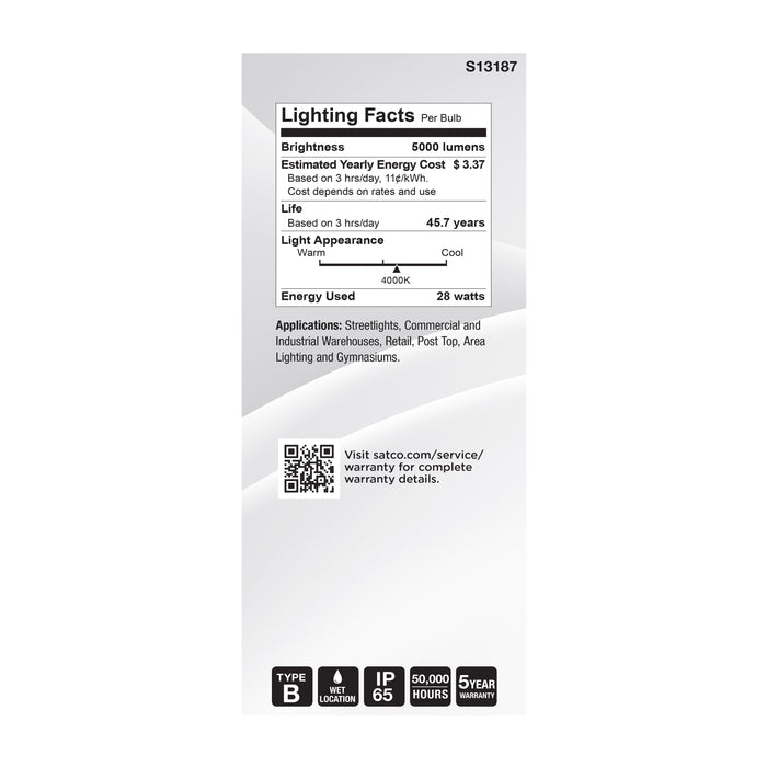 SATCO/NUVO 28W LED HID Replacement ED28 4000K Extended Mogul Base Clear 120-277V (S13187)