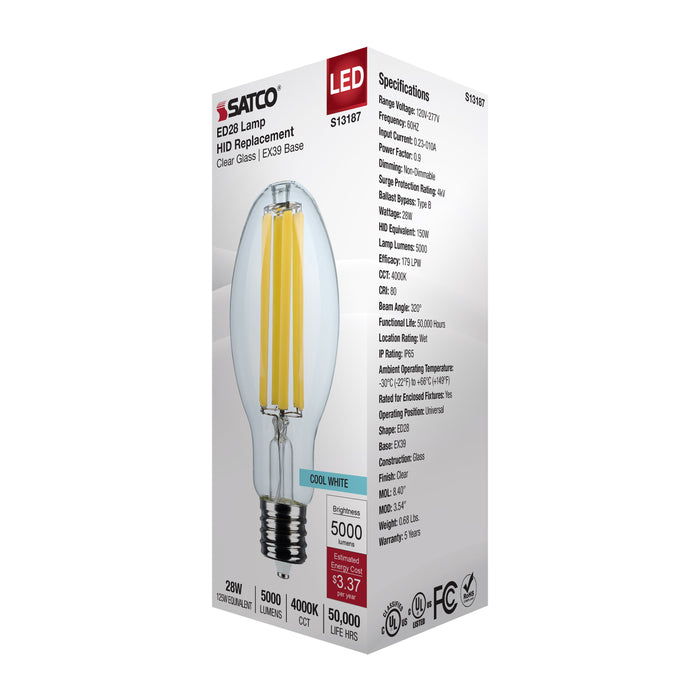 SATCO/NUVO 28W LED HID Replacement ED28 4000K Extended Mogul Base Clear 120-277V (S13187)