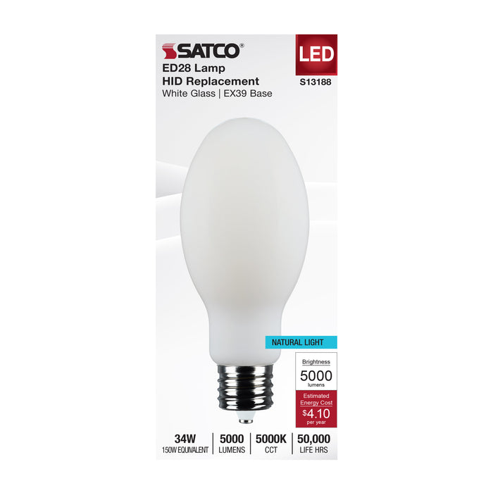 SATCO/NUVO 34W LED HID Replacement ED28 5000K Extended Mogul Base White 120-277V (S13188)