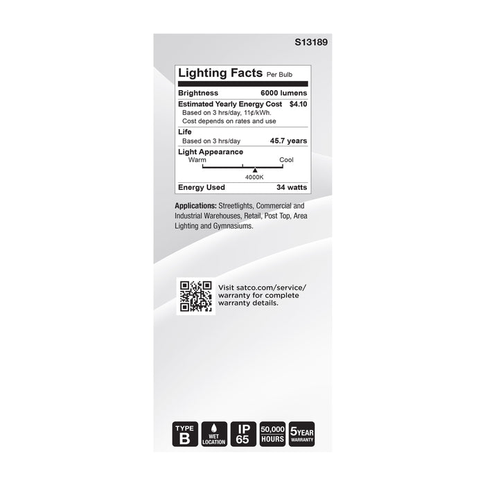 SATCO/NUVO 34W LED HID Replacement ED28 4000K Extended Mogul Base Clear 120-277V (S13189)