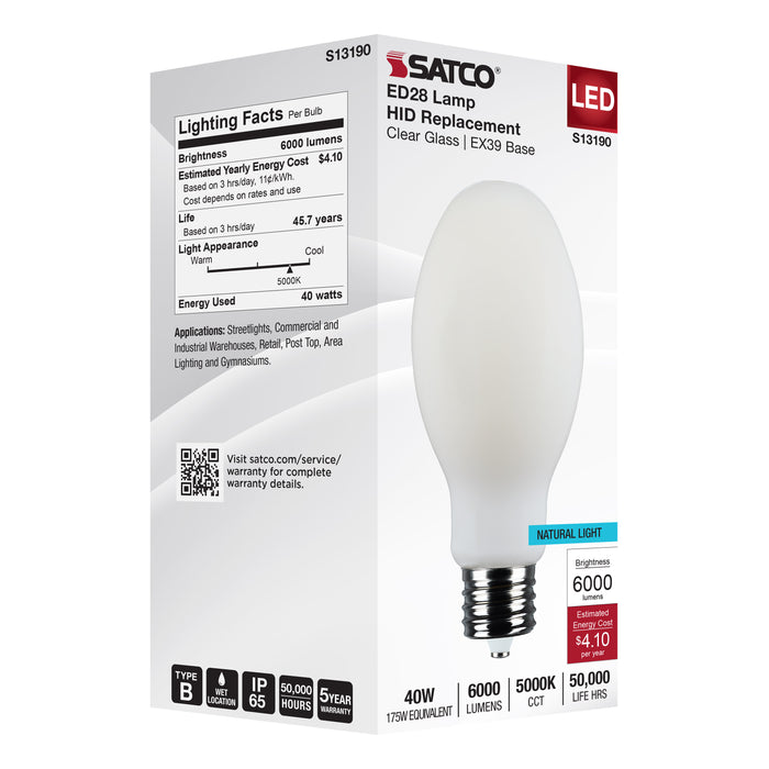 SATCO/NUVO 40W LED HID Replacement ED28 5000K Extended Mogul Base White 120-277V (S13190)