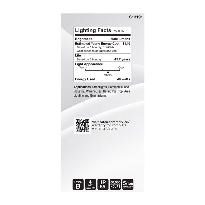 SATCO/NUVO 40W LED HID Replacement ED37 4000K Extended Mogul Base Clear 120-277V (S13191)