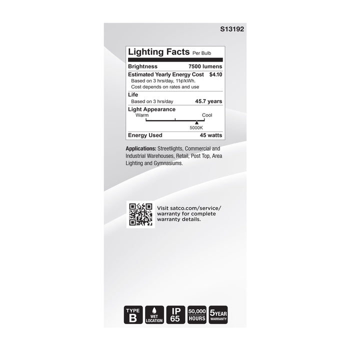 SATCO/NUVO 45W LED HID Replacement ED37 5000K Extended Mogul Base White 120-277V (S13192)