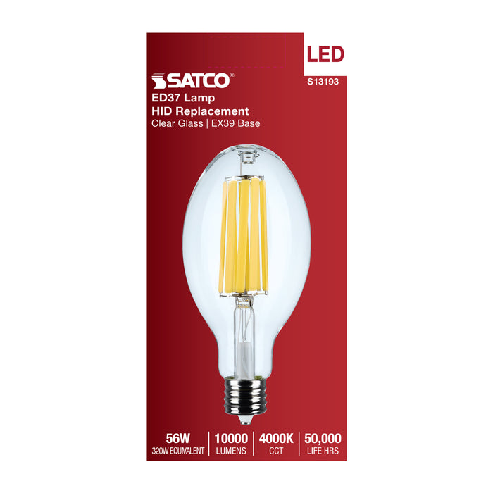 SATCO/NUVO 56W LED HID Replacement ED37 4000K Extended Mogul Base Clear 120-277V (S13193)
