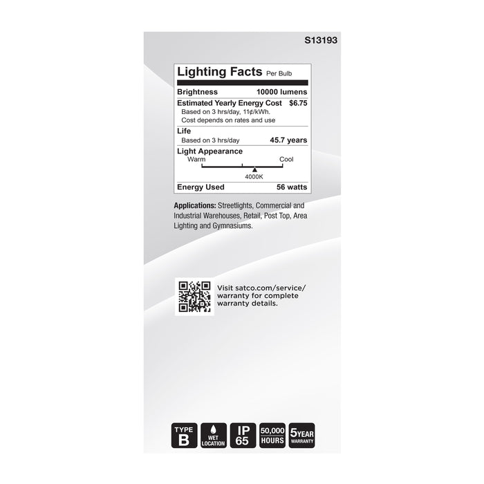 SATCO/NUVO 56W LED HID Replacement ED37 4000K Extended Mogul Base Clear 120-277V (S13193)