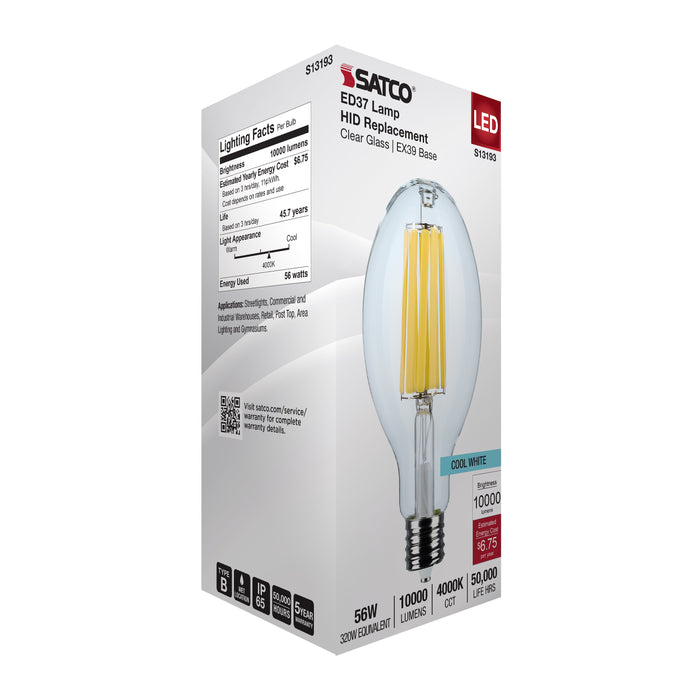 SATCO/NUVO 56W LED HID Replacement ED37 4000K Extended Mogul Base Clear 120-277V (S13193)
