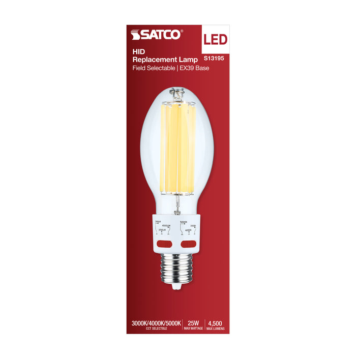SATCO/NUVO LED HID Replacement ED28 Wattage/CCT Selectable 17W/20.5W/25W 3000K/4000K/5000K Mogul Extended Base Clear 120-277V (S13195)