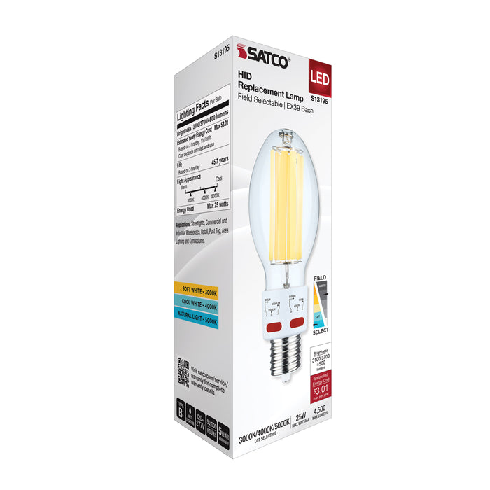 SATCO/NUVO LED HID Replacement ED28 Wattage/CCT Selectable 17W/20.5W/25W 3000K/4000K/5000K Mogul Extended Base Clear 120-277V (S13195)