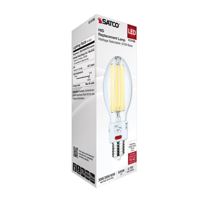 SATCO/NUVO LED HID Replacement ED28 Wattage Selectable 30W/38W/45W 5000K Mogul Extended Base Clear 120-277V (S13196)