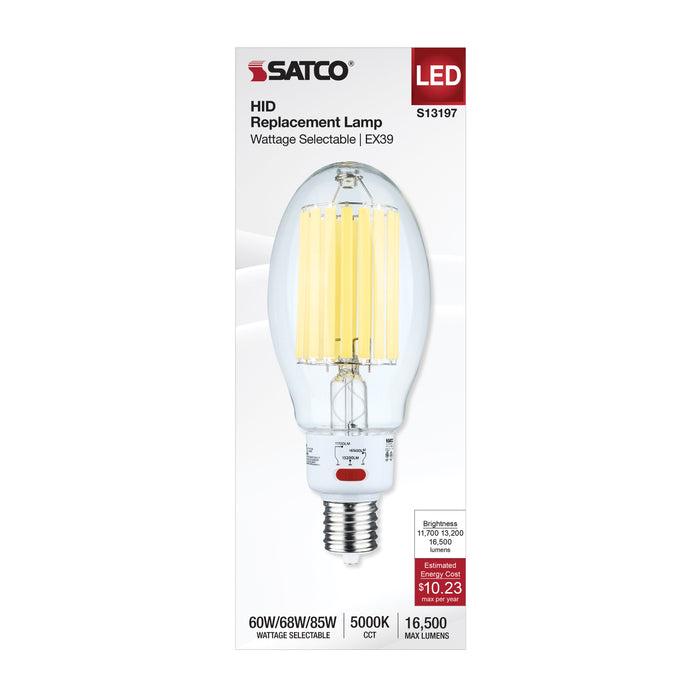 SATCO/NUVO LED HID Replacement ED27 Wattage Selectable 60W/68W/85W 5000K Mogul Extended Base Clear 120-277V (S13197)