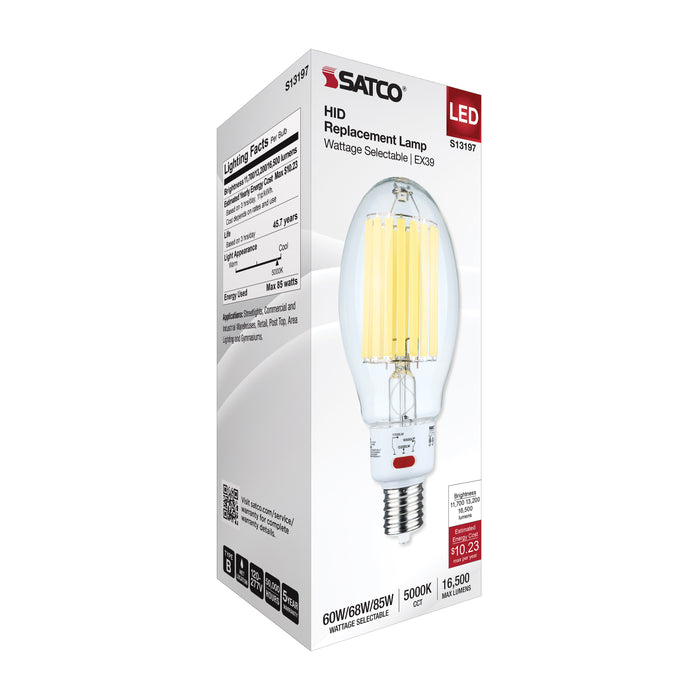 SATCO/NUVO LED HID Replacement ED27 Wattage Selectable 60W/68W/85W 5000K Mogul Extended Base Clear 120-277V (S13197)