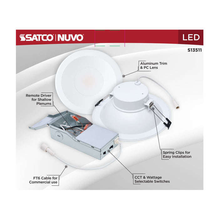 SATCO/NUVO 6 Inch Round LED Commercial Downlight Selectable 24W/16W/12W 2000Lm/1500Lm/1100Lm 2700K/3000K/3500K/4000K/5000K 120-347V 90 CRI White (S13511)