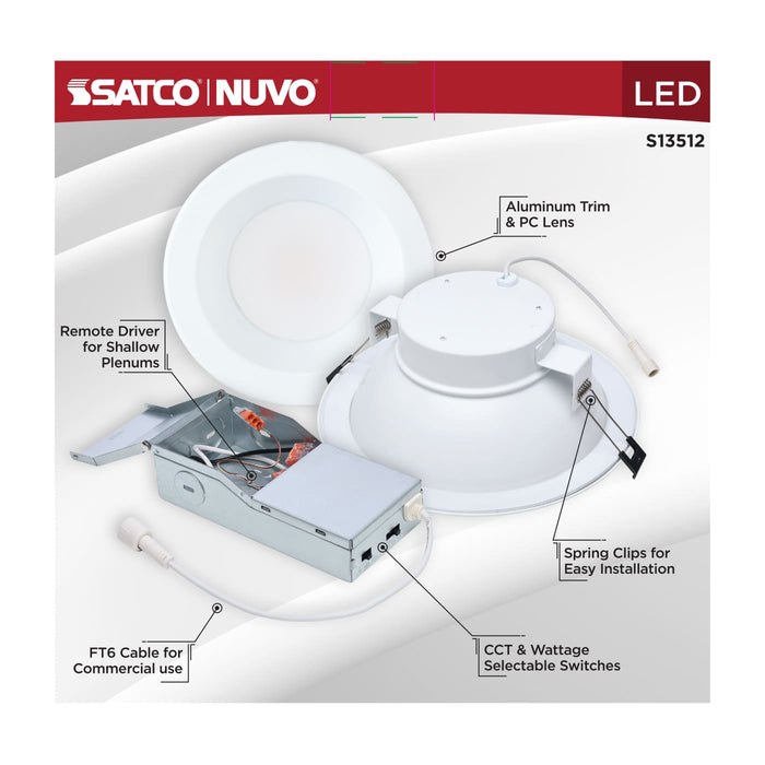 SATCO/NUVO 8 Inch Round LED Commercial Downlight Selectable 30W/22W/16W 2500Lm/2000Lm/1500Lm 2700K/3000K/3500K/4000K/5000K 120-347V 90 CRI White (S13512)