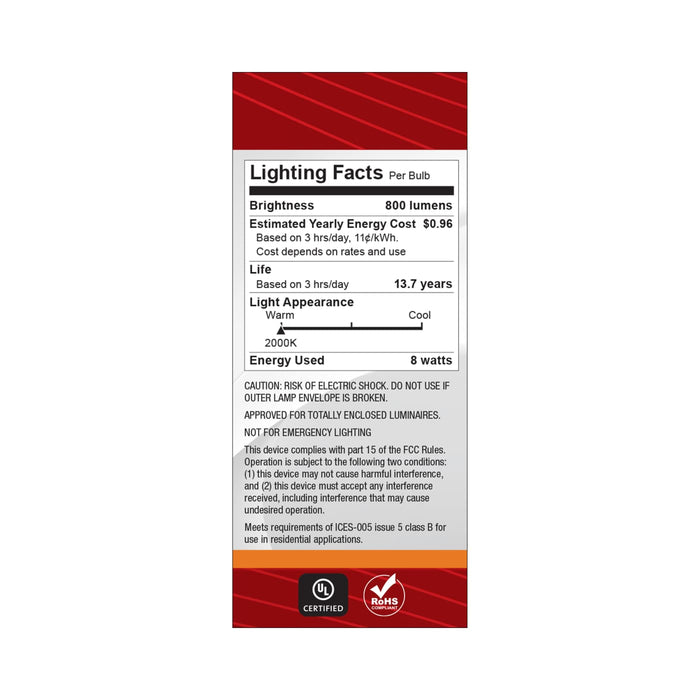 SATCO/NUVO 8W LED ST19 Medium E26 Base 2000K 800Lm Clear Glass Amber Coil Filament Dimmable 90 CRI 120V (S14208)