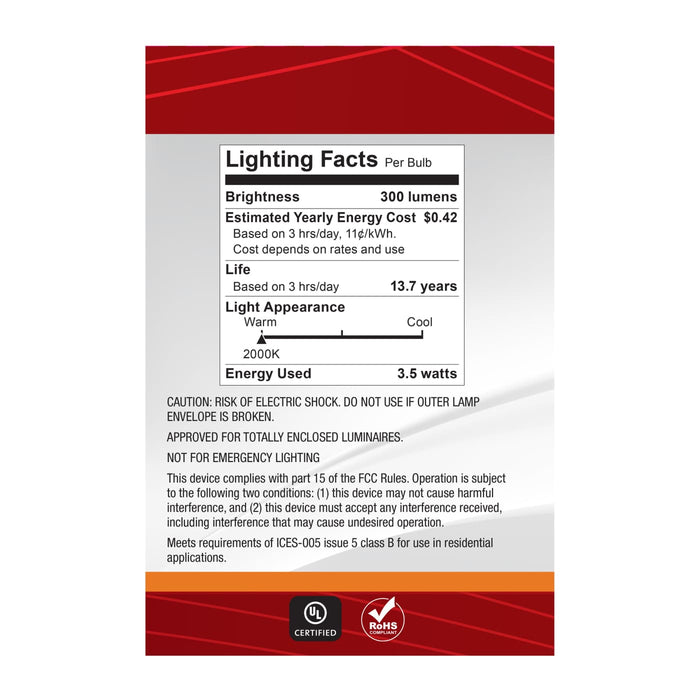 SATCO/NUVO 3.5W LED G25 Medium E26 Base 2000K 300Lm Clear Glass Amber Coil Filament Dimmable 90 CRI 120V (S14210)
