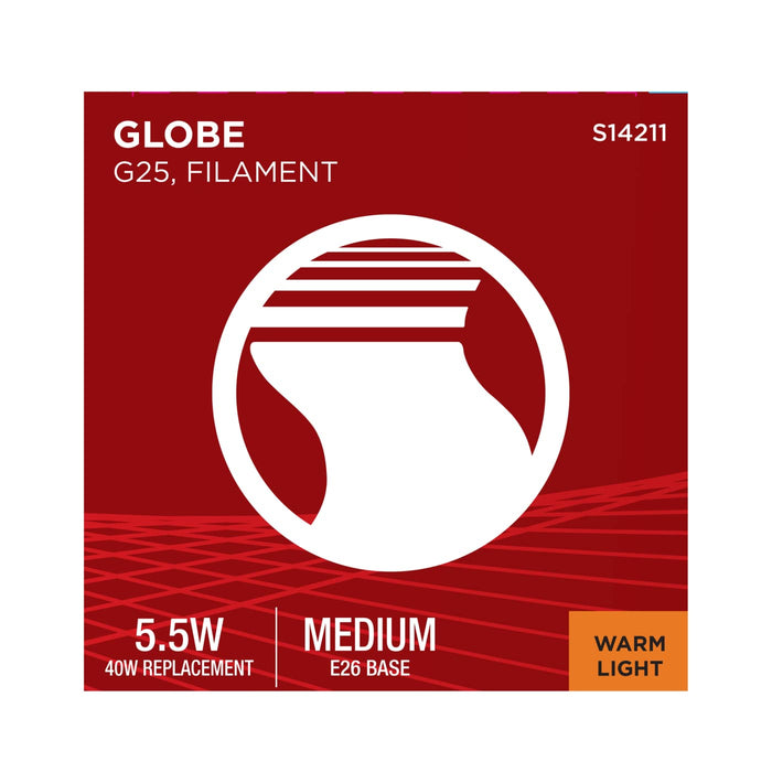 SATCO/NUVO 5.5W LED G25 Medium E26 Base 2000K 500Lm Clear Glass Amber Coil Filament Dimmable 90 CRI 120V (S14211)