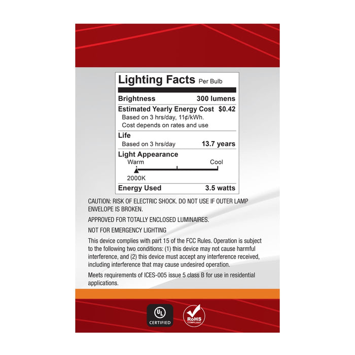 SATCO/NUVO 3.5W LED G30 Medium E26 Base 2000K 300Lm Clear Glass Amber Coil Filament Dimmable 90 CRI 120V (S14212)
