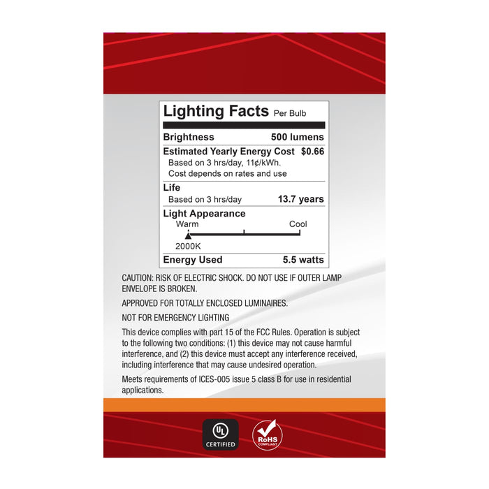 SATCO/NUVO 5.5W LED G30 Medium E26 Base 2000K 500Lm Clear Glass Amber Coil Filament Dimmable 90 CRI 120V (S14213)