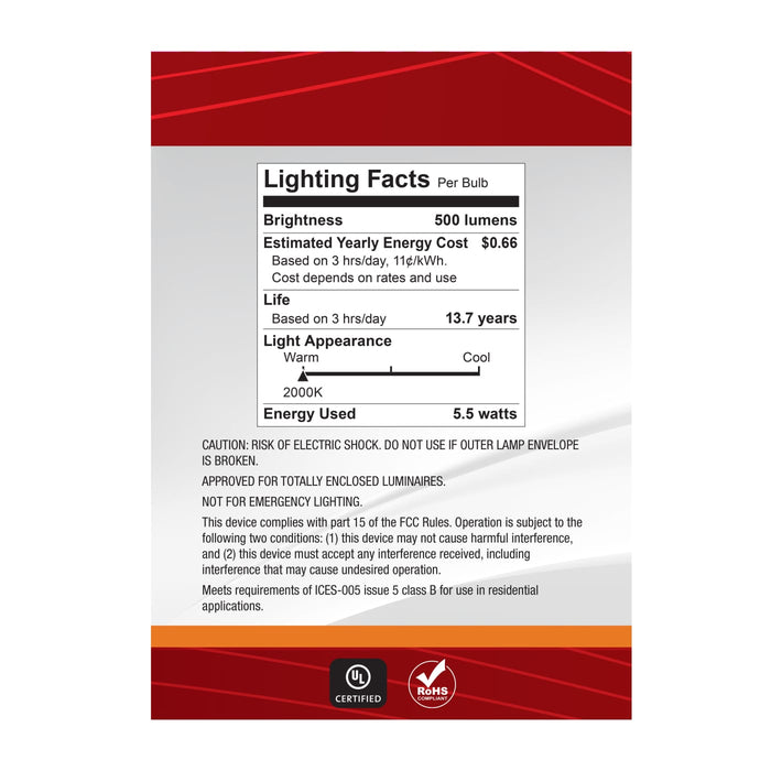 SATCO/NUVO 5.5W LED G40 Medium E26 Base 2000K 500Lm Clear Glass Amber Coil Filament Dimmable 90 CRI 120V (S14215)