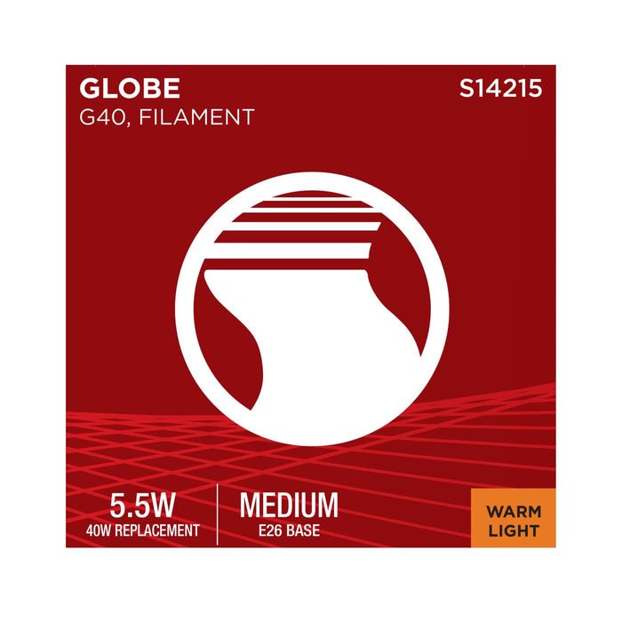 SATCO/NUVO 5.5W LED G40 Medium E26 Base 2000K 500Lm Clear Glass Amber Coil Filament Dimmable 90 CRI 120V (S14215)