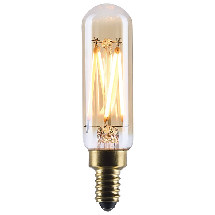 SATCO/NUVO 3.5W LED T6 Candelabra (E12) Base 2000K 300Lm Base Clear Glass Amber Straight Filament Dimmable 90 CRI 120V (S14216)