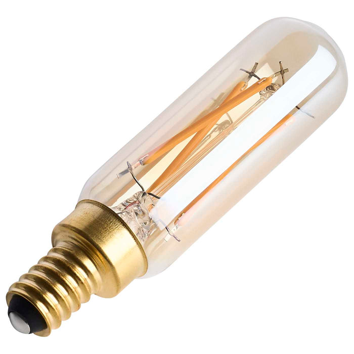 SATCO/NUVO 3.5W LED T6 Candelabra (E12) Base 2000K 300Lm Base Clear Glass Amber Straight Filament Dimmable 90 CRI 120V (S14216)