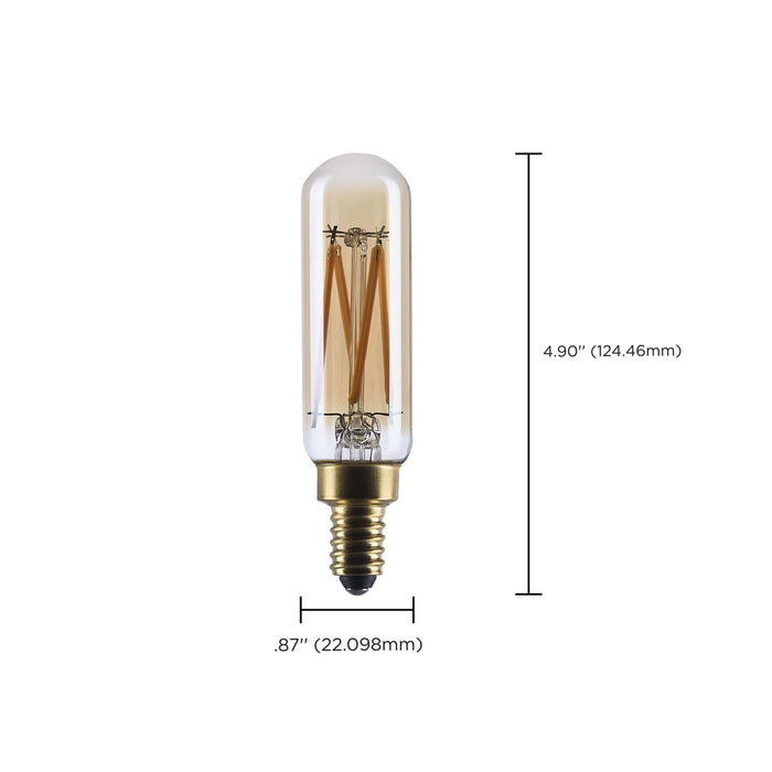 SATCO/NUVO 3.5W LED T6 Candelabra (E12) Base 2000K 300Lm Base Clear Glass Amber Straight Filament Dimmable 90 CRI 120V (S14216)