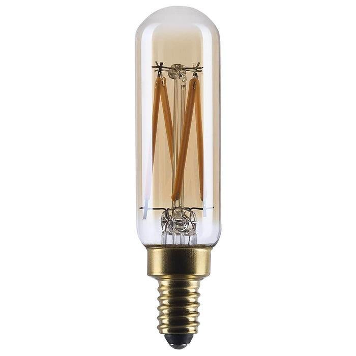 SATCO/NUVO 3.5W LED T6 Candelabra (E12) Base 2000K 300Lm Base Clear Glass Amber Straight Filament Dimmable 90 CRI 120V (S14216)