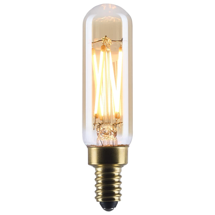 SATCO/NUVO 5.5W LED T6 Candelabra (E12) Base 2000K 500Lm Clear Glass Amber Straight Filament Dimmable 90 CRI 120V (S14217)