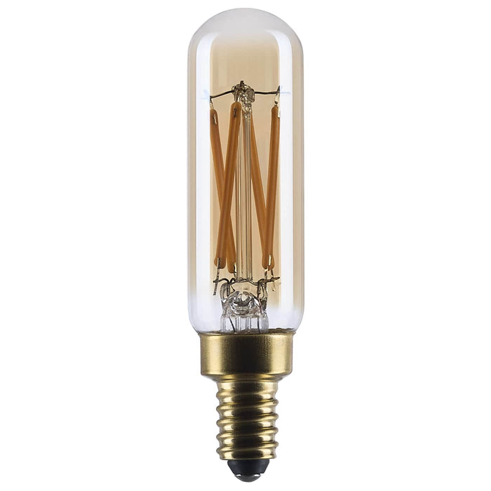SATCO/NUVO 5.5W LED T6 Candelabra (E12) Base 2000K 500Lm Clear Glass Amber Straight Filament Dimmable 90 CRI 120V (S14217)