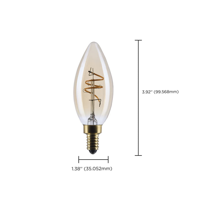 SATCO/NUVO 3.5W LED C11 Candelabra (E12) Base 2000K 300Lm Base Clear Glass Amber Coil Filament Dimmable 90 CRI 120V (S14218)