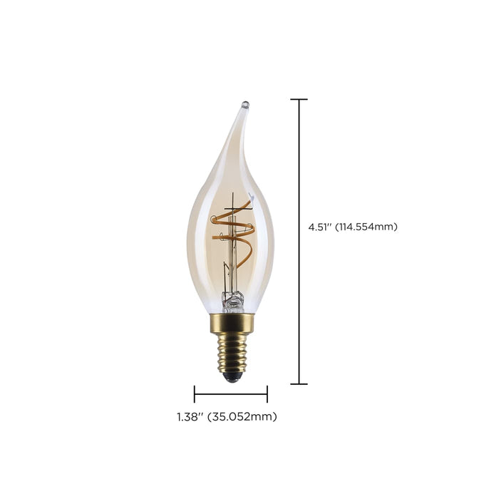 SATCO/NUVO 3.5W LED CA11 Candelabra (E12) Base 2000K 300Lm Clear Glass Amber Coil Filament Dimmable 90 CRI 120V (S14220)