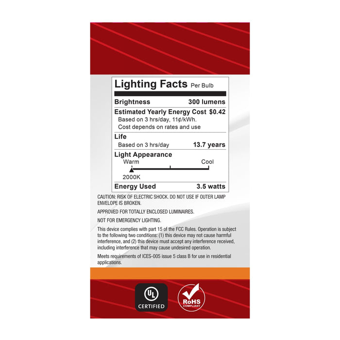 SATCO/NUVO 3.5W LED A19 Medium E26 Base 2000K 300Lm Clear Glass Amber Coil Filament Dimmable 90 CRI 120V (S14226)